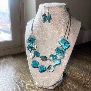 Blue Shell Necklace and Earring Set